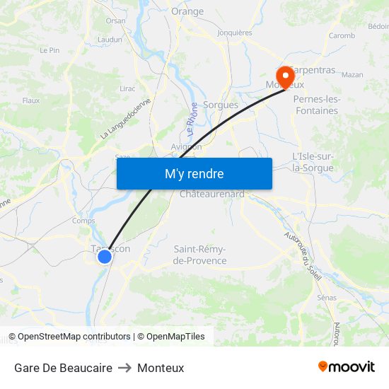 Gare De Beaucaire to Monteux map