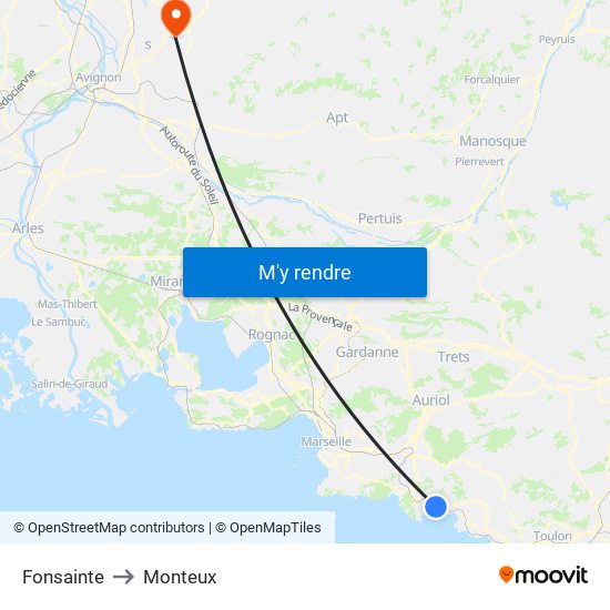 Fonsainte to Monteux map