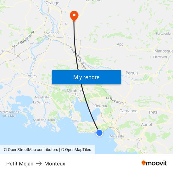 Petit Méjan to Monteux map