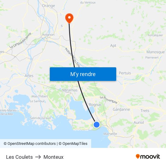 Les Coulets to Monteux map