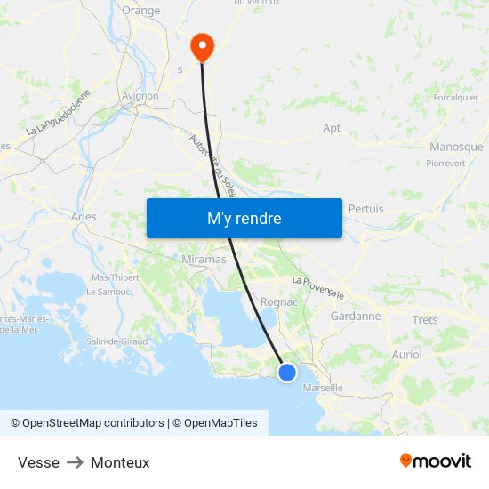 Vesse to Monteux map