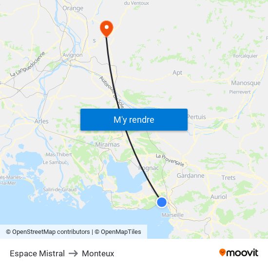 Espace Mistral to Monteux map