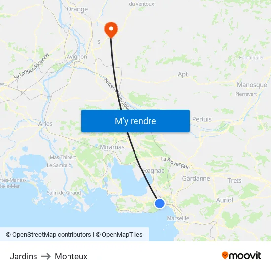Jardins to Monteux map