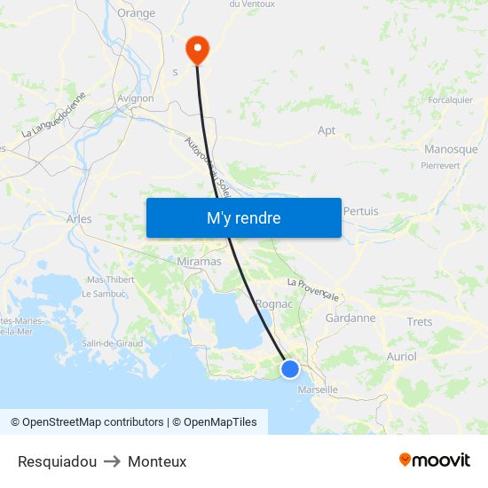 Resquiadou to Monteux map
