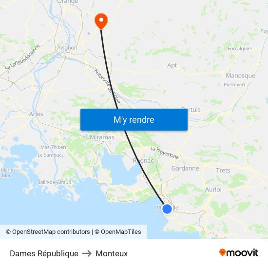 Dames République to Monteux map