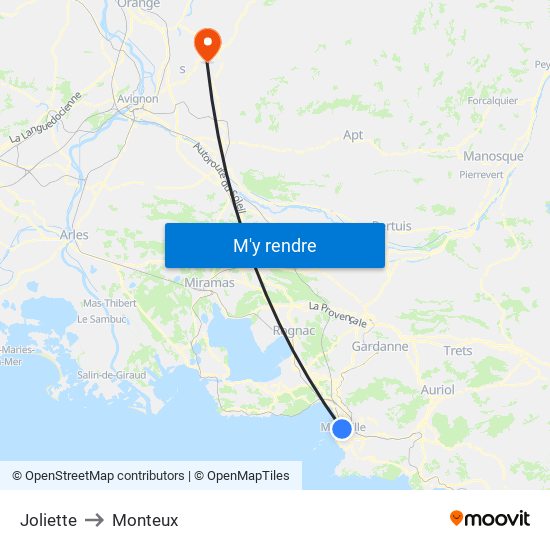 Joliette to Monteux map