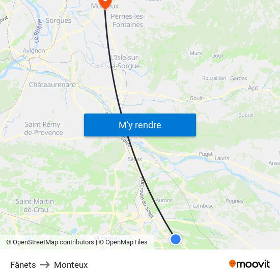 Fânets to Monteux map