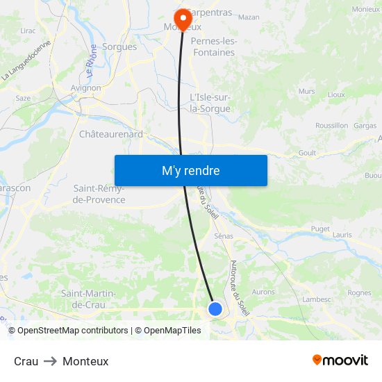 Crau to Monteux map