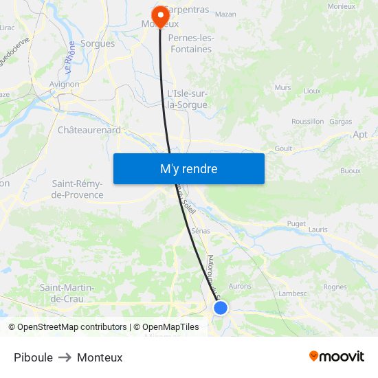 Piboule to Monteux map