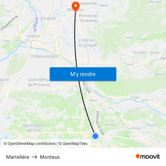Martelière to Monteux map