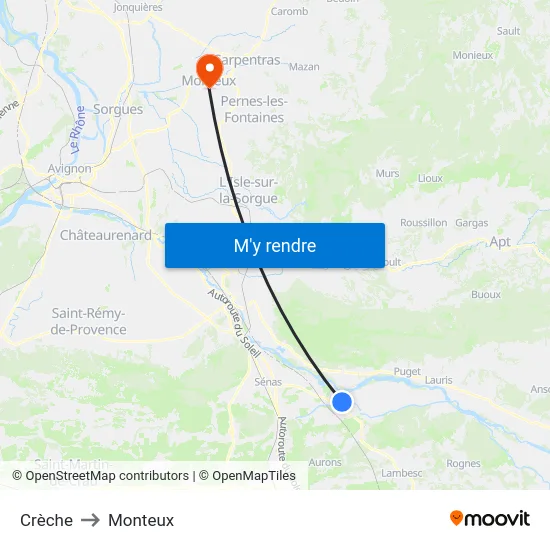 Crèche to Monteux map