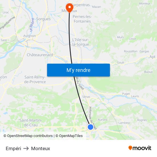 Empéri to Monteux map