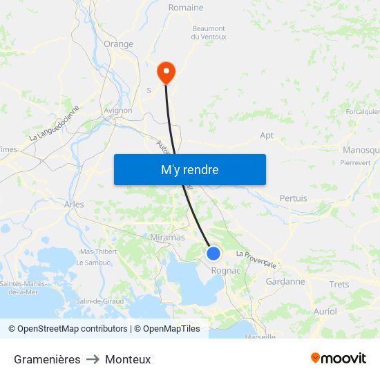 Gramenières to Monteux map