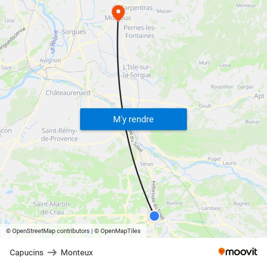 Capucins to Monteux map