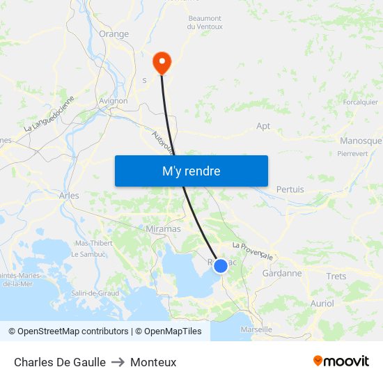 Charles De Gaulle to Monteux map