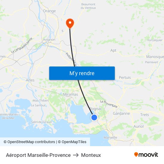 Aéroport Marseille-Provence to Monteux map
