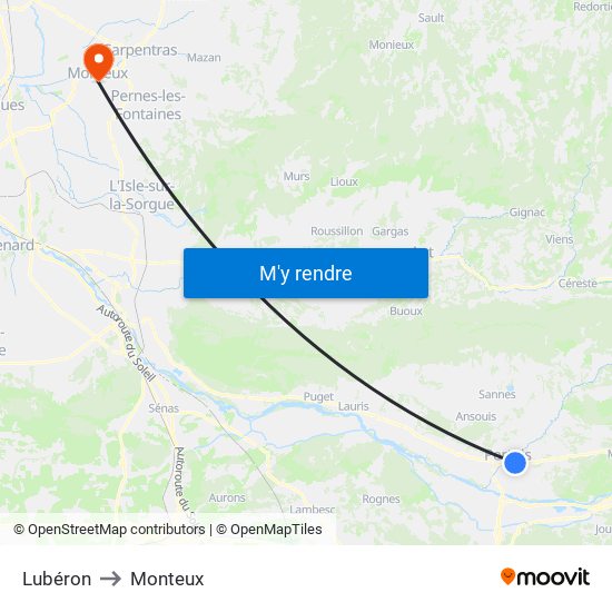 Lubéron to Monteux map