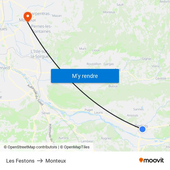 Les Festons to Monteux map