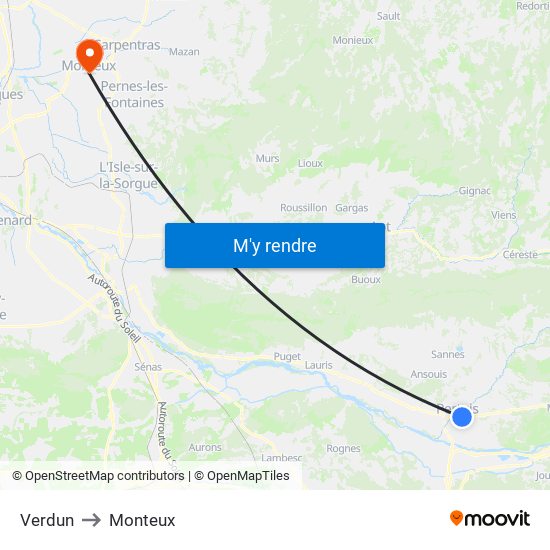 Verdun to Monteux map