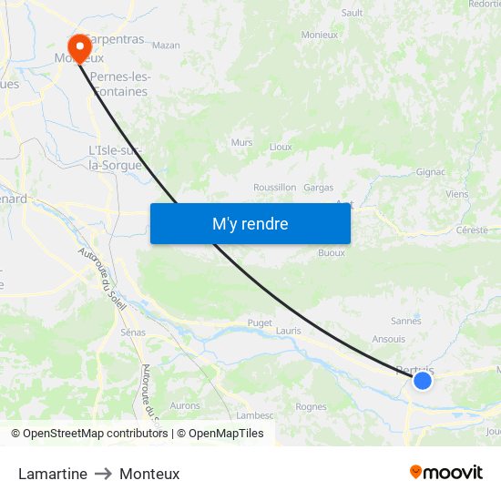 Lamartine to Monteux map