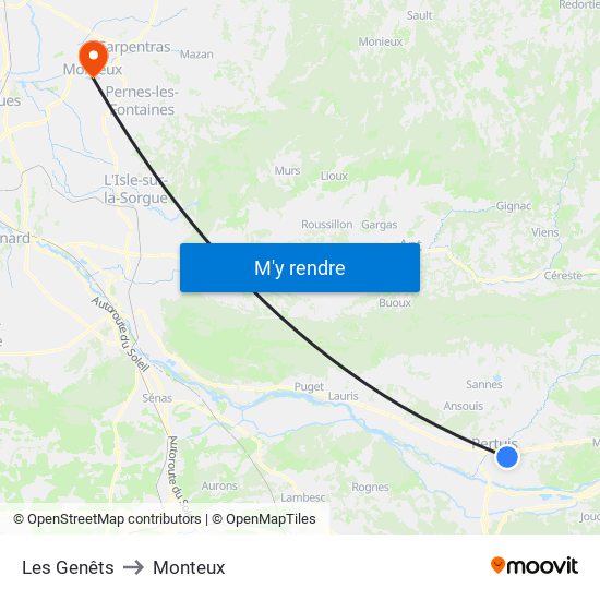 Les Genêts to Monteux map