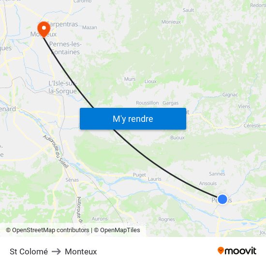 St Colomé to Monteux map