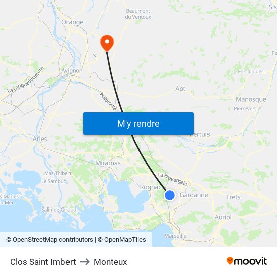 Clos Saint Imbert to Monteux map