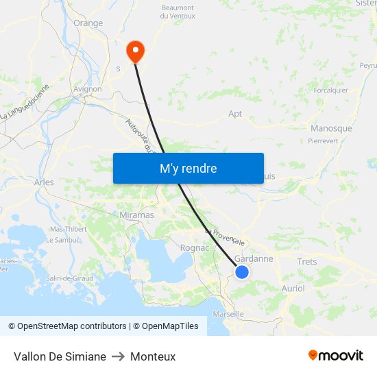 Vallon De Simiane to Monteux map
