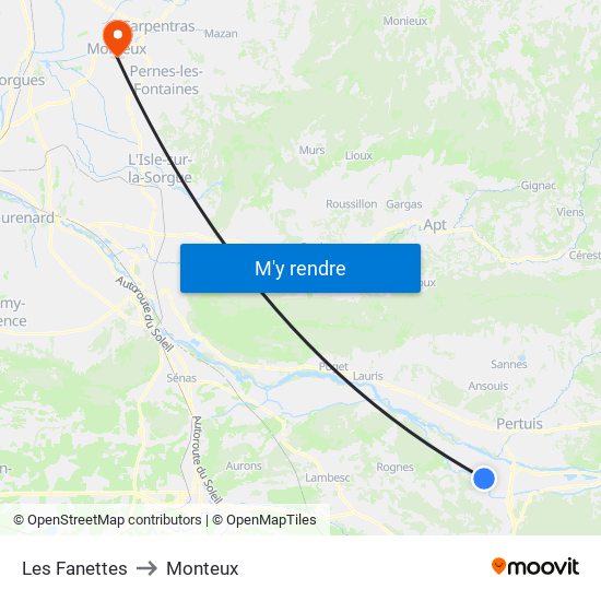 Les Fanettes to Monteux map