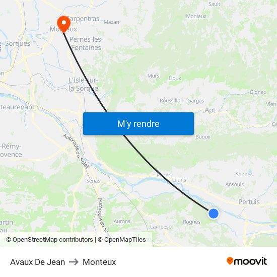Avaux De Jean to Monteux map