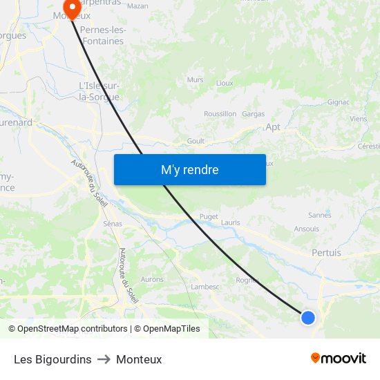 Les Bigourdins to Monteux map