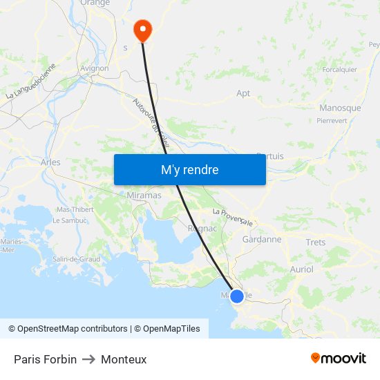 Paris Forbin to Monteux map