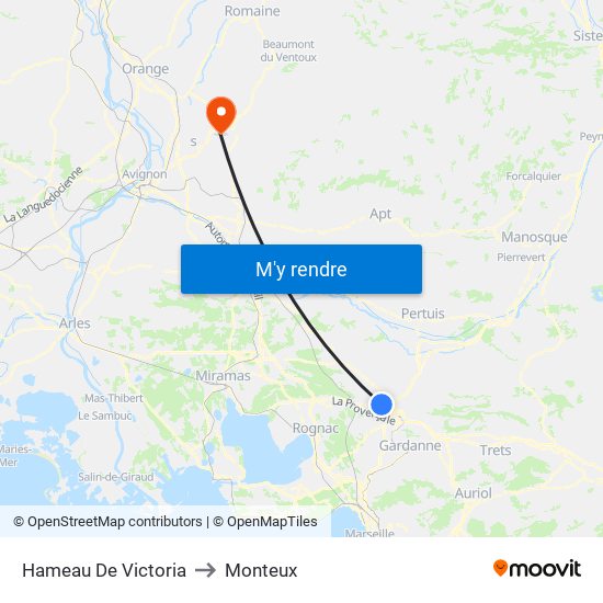 Hameau De Victoria to Monteux map