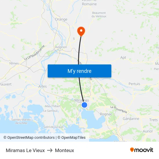 Miramas Le Vieux to Monteux map