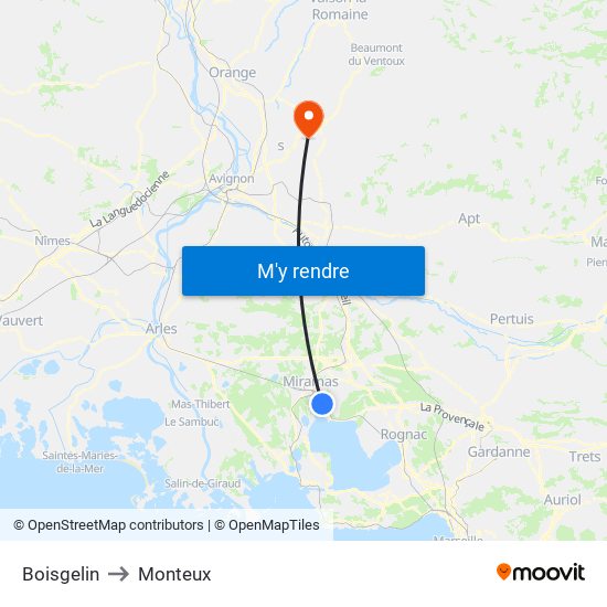 Boisgelin to Monteux map