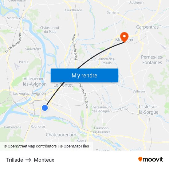 Trillade to Monteux map