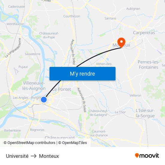 Université to Monteux map