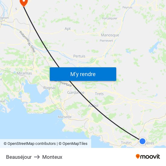 Beauséjour to Monteux map