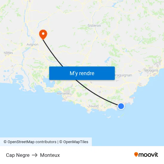 Cap Negre to Monteux map