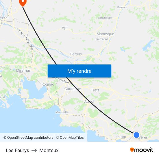 Les Faurys to Monteux map