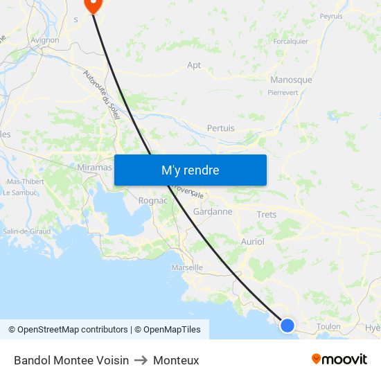 Bandol Montee Voisin to Monteux map