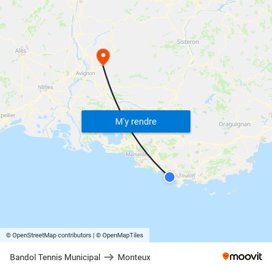 Bandol Tennis Municipal to Monteux map