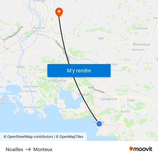 Noailles to Monteux map