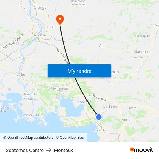 Septèmes Centre to Monteux map