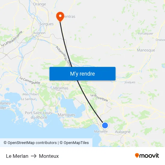 Le Merlan to Monteux map
