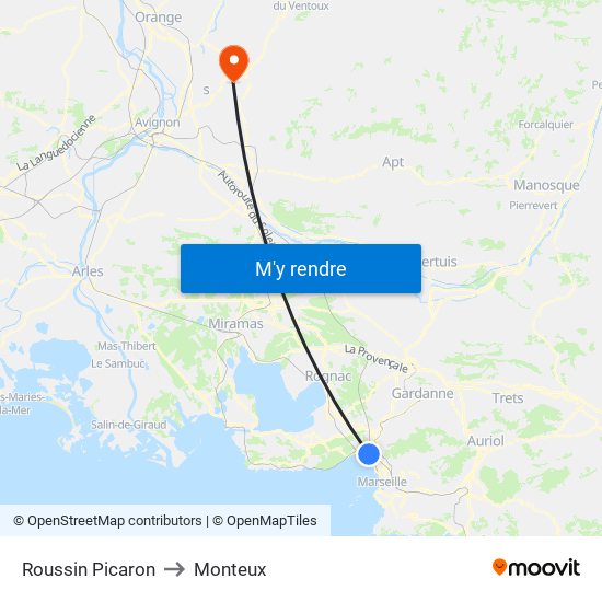 Roussin Picaron to Monteux map