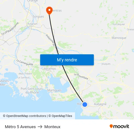 Métro 5 Avenues to Monteux map