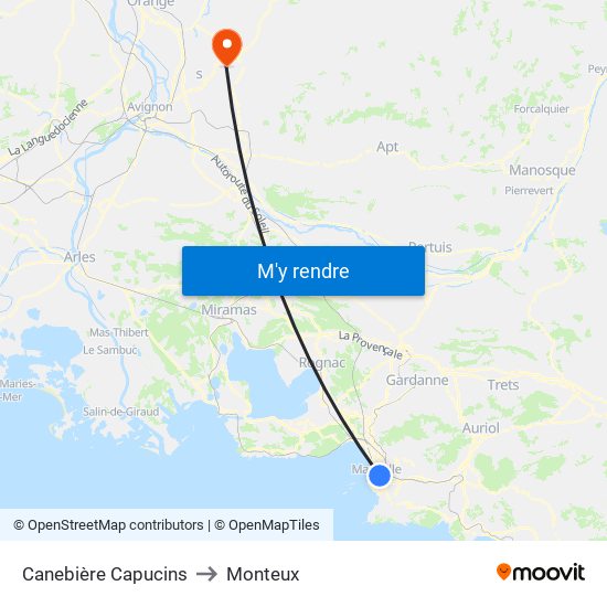 Canebière Capucins to Monteux map