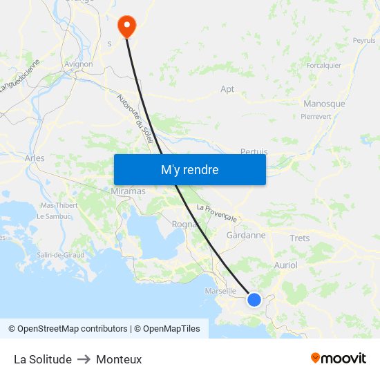 La Solitude to Monteux map