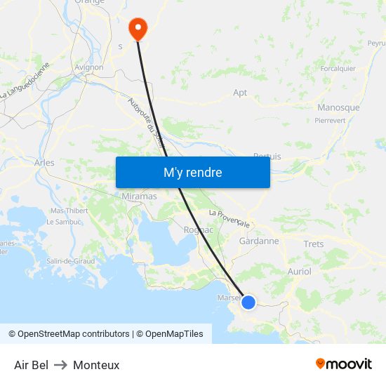 Air Bel to Monteux map